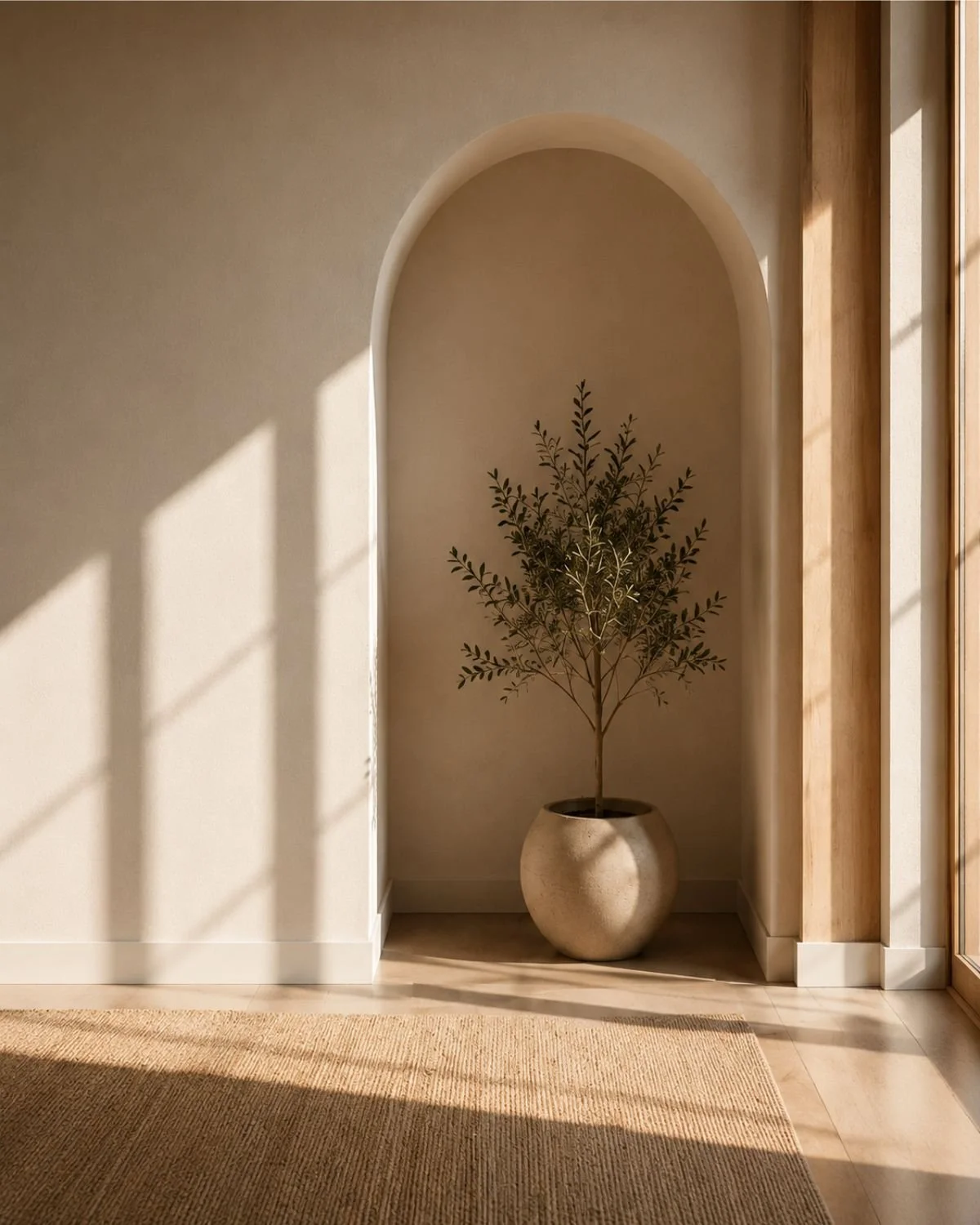 Quiet space with archway and potted plant representing trauma-informed care