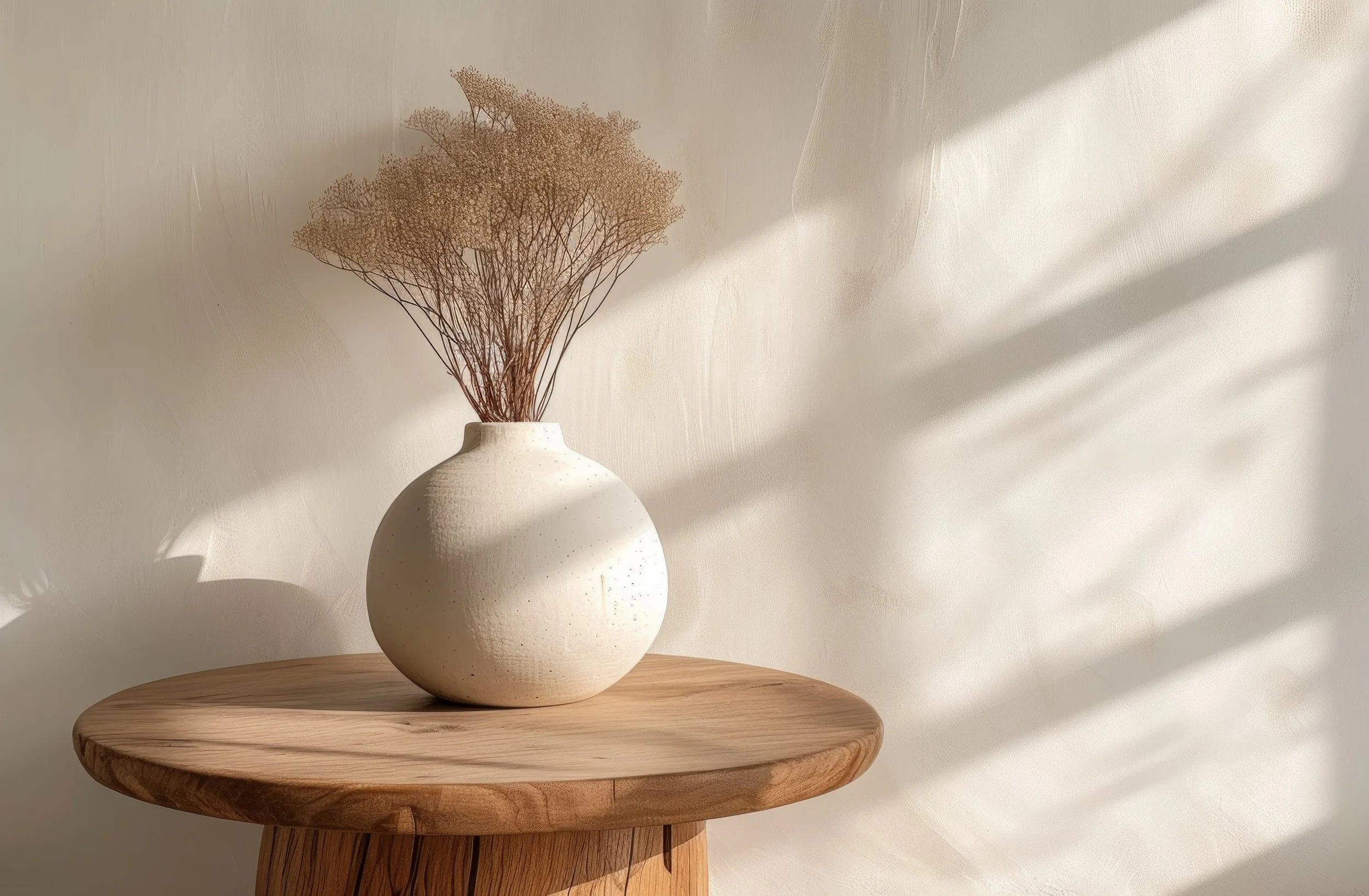 Warm minimal vase with dried botanicals representing peace and sanctuary at The Safe State Counseling in Fort Worth