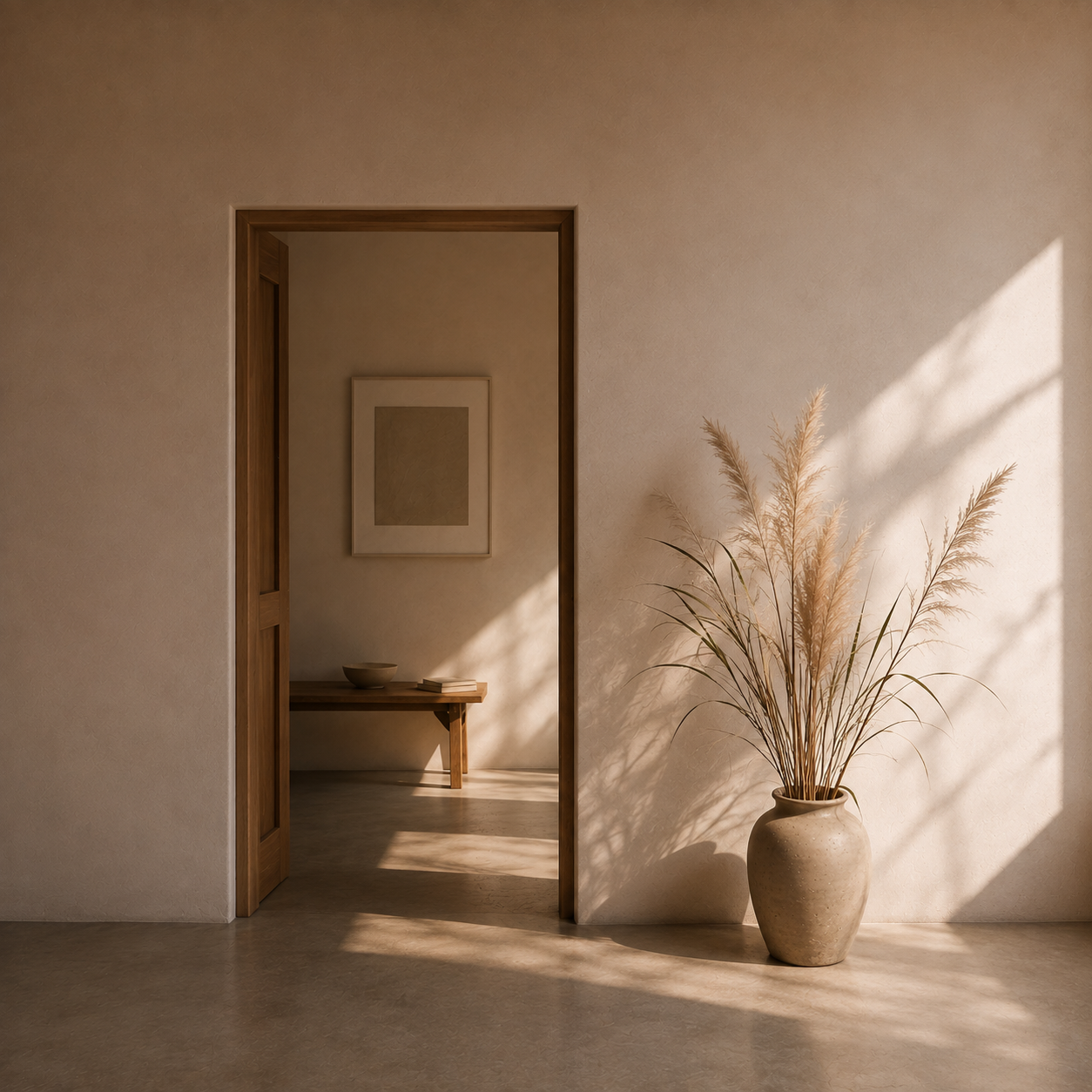 Warm minimal arched doorway representing sanctuary and therapy space at The Safe State Counseling in Fort Worth