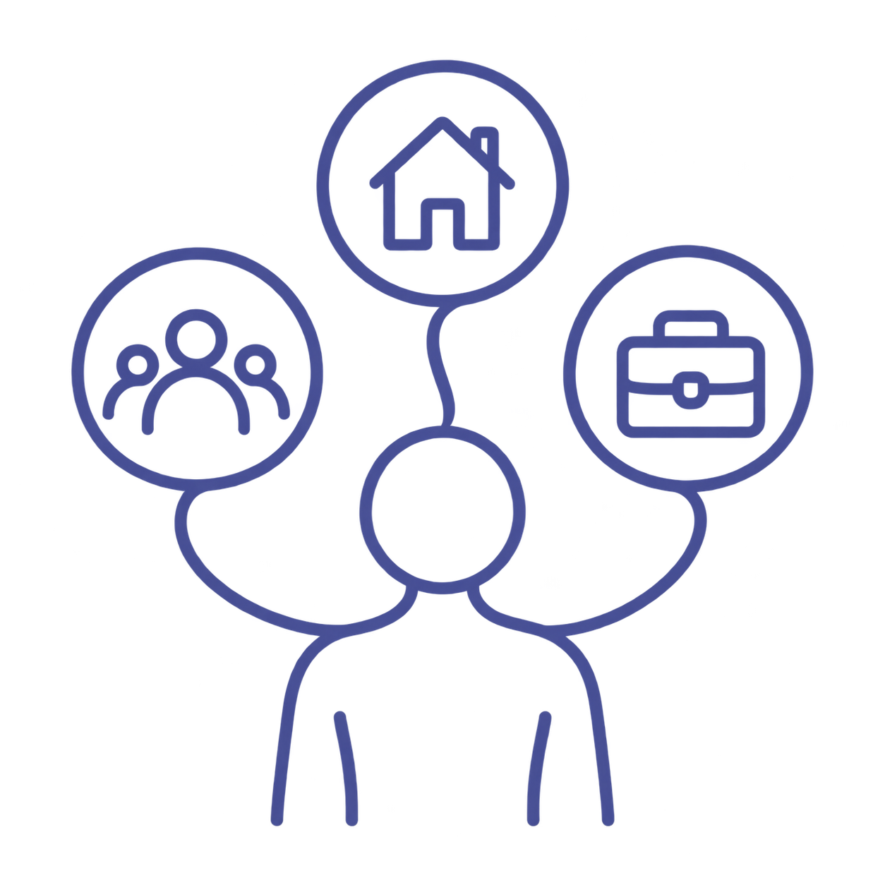 Line art representing the family, work, and personal roles that shape identity.