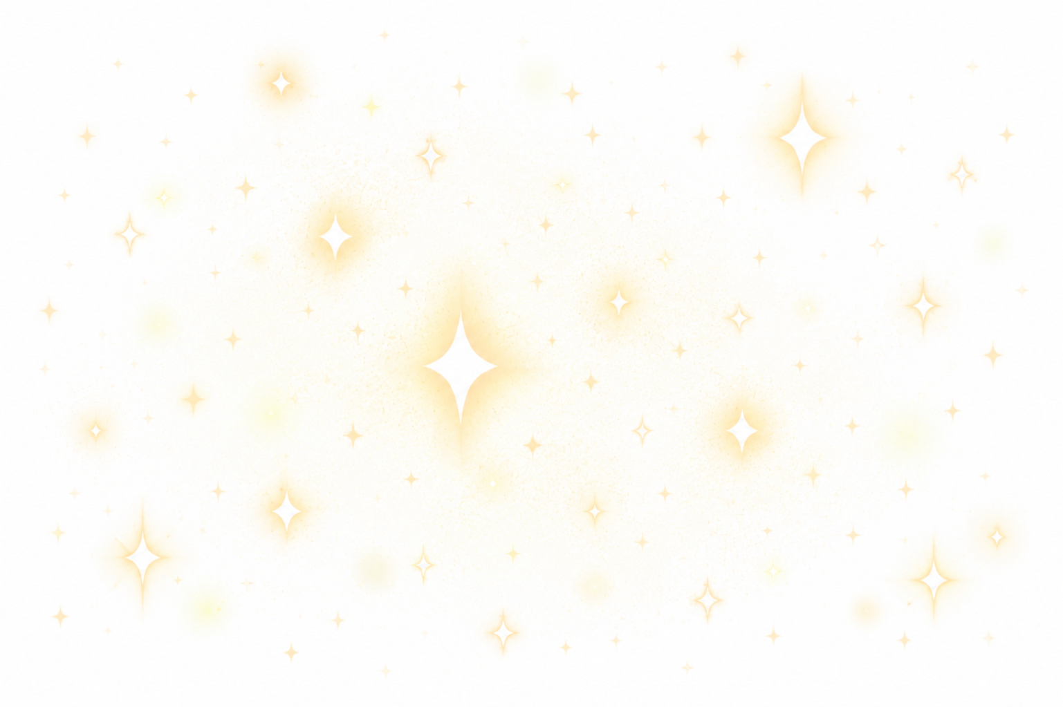 A digital illustration of glowing, golden-star shapes of various sizes scattered across a white background.