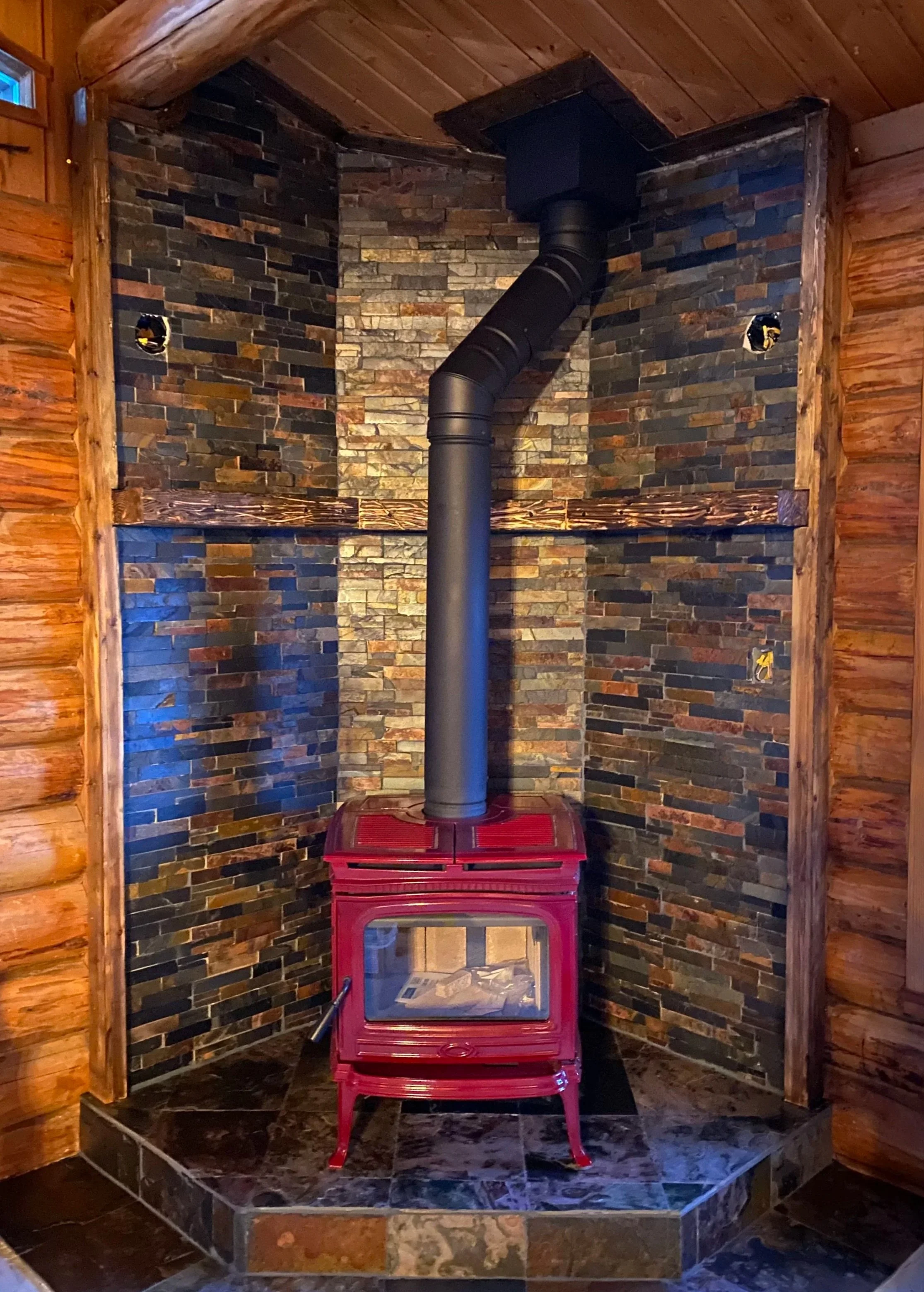 Custom mantal, fireplace installation, woodworking, tiling, lighting