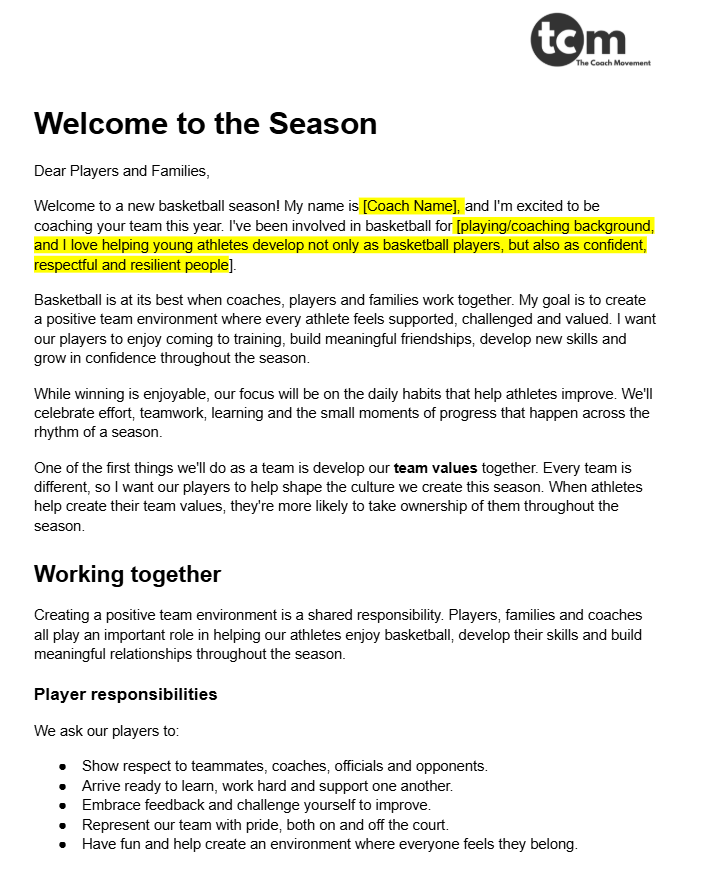 Family welcome letter