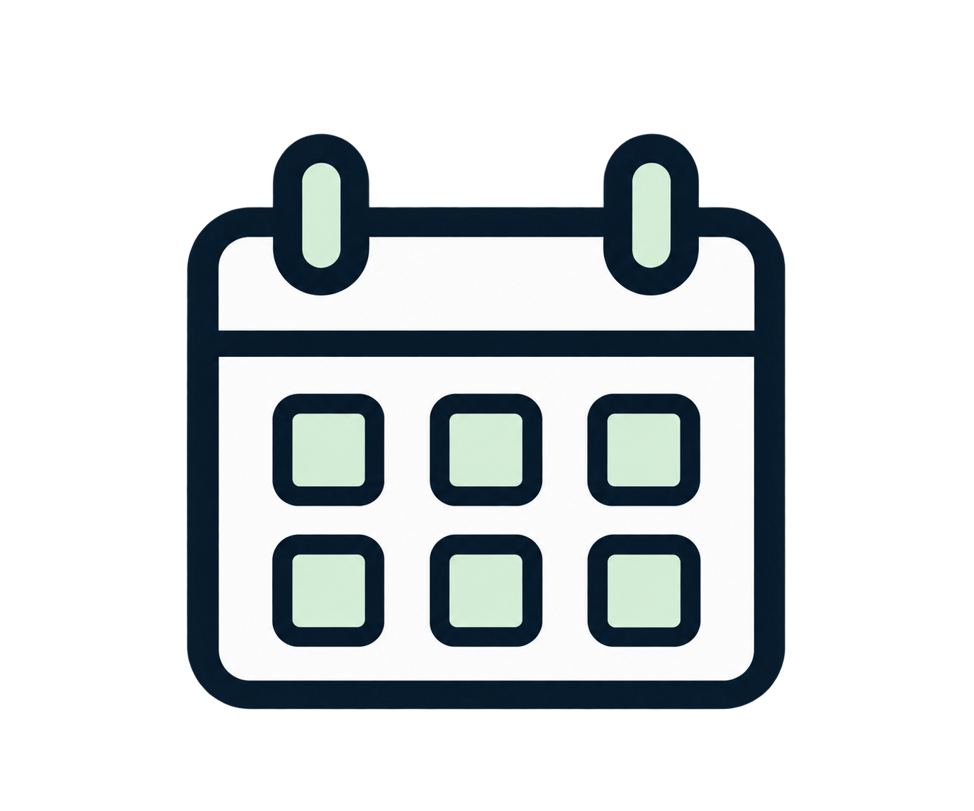 Icon of a calendar with a grid of six squares, representing dates.