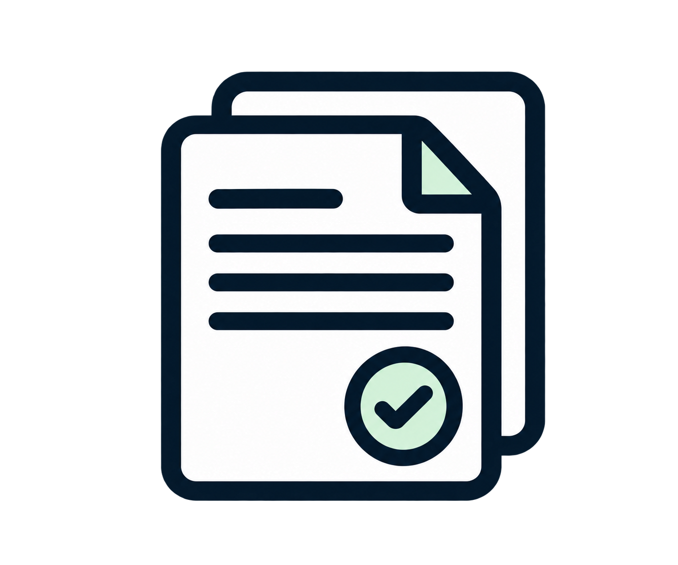 Icon of a document with lines representing text and a checkmark indicating approval or verification.