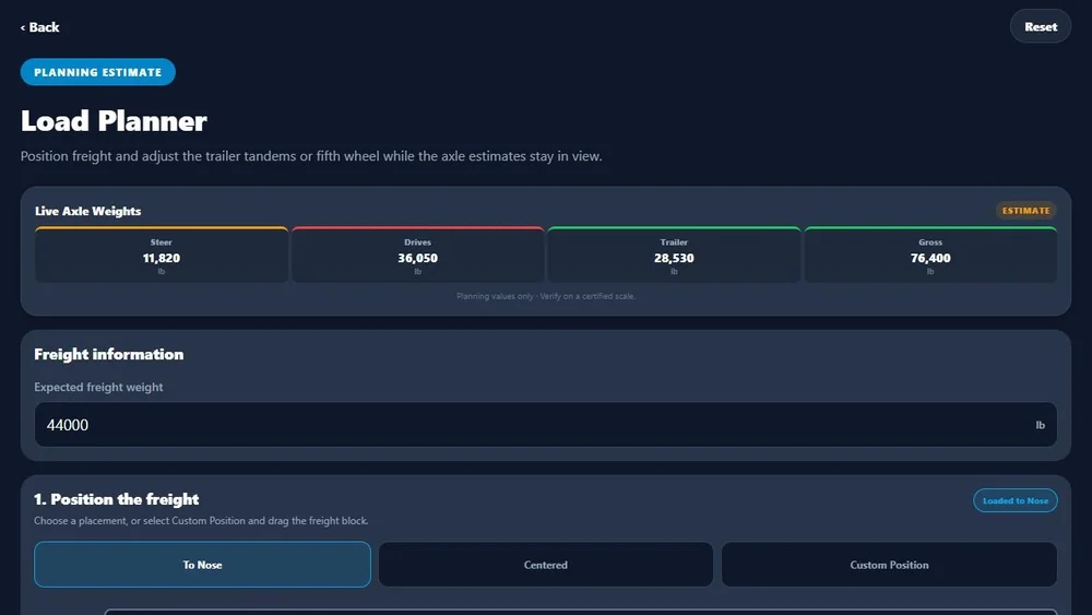Truck Companion Load Planner with freight placement and estimated axle weights
