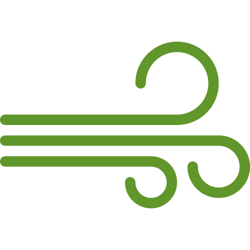 Green wind symbol with swirling lines on a black background.
