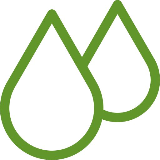 Green outline of two water droplet icons overlapping.