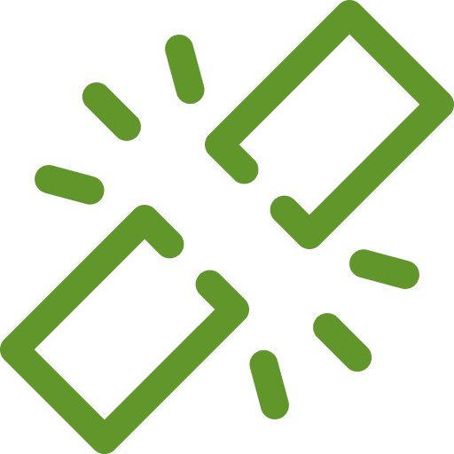 Green icon of two mobile phones with radiating lines indicating connection or communication