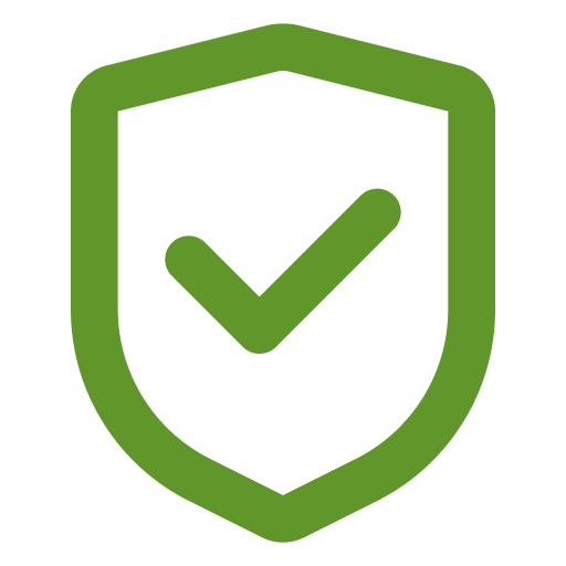 Green shield with a checkmark inside.