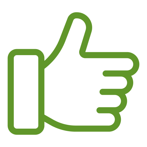 Green outline of a thumbs-up hand gesture.