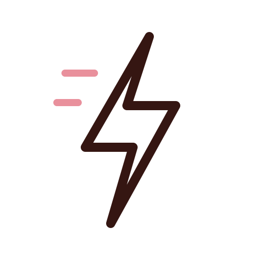 Lightning bolt symbol with lines indicating electricity or power, set against a black background.
