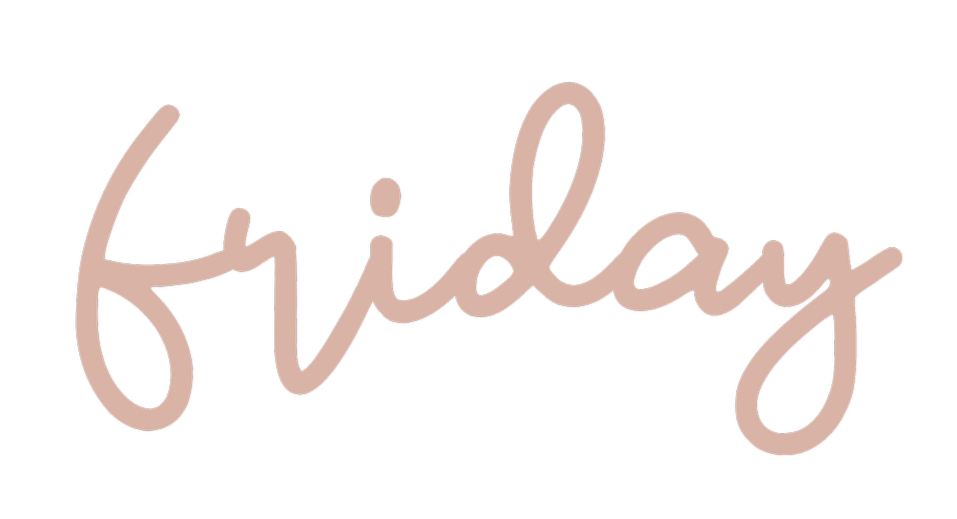 The word 'Friday' written in a stylish, cursive pink font on a black background.