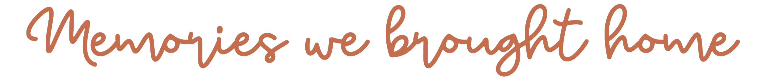 Decorative text that reads 'Memories we brought home' in a handwritten style.