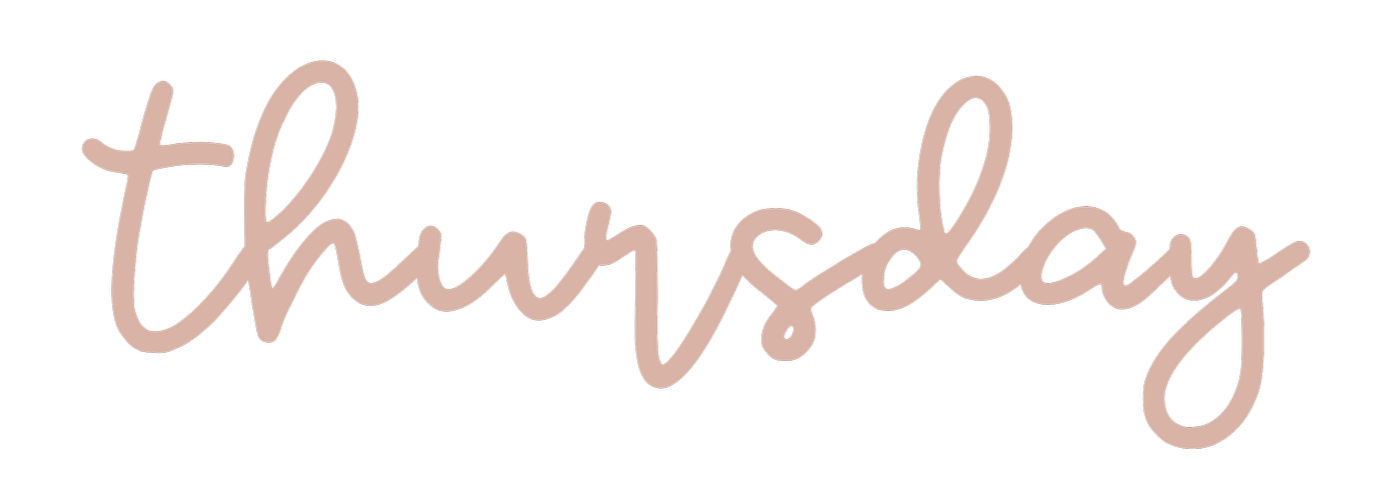 The word "Thursday" written in a cursive, light pink font on a black background.