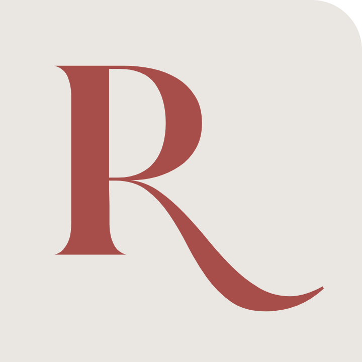 Large stylized letter R in a serif font on a light background.