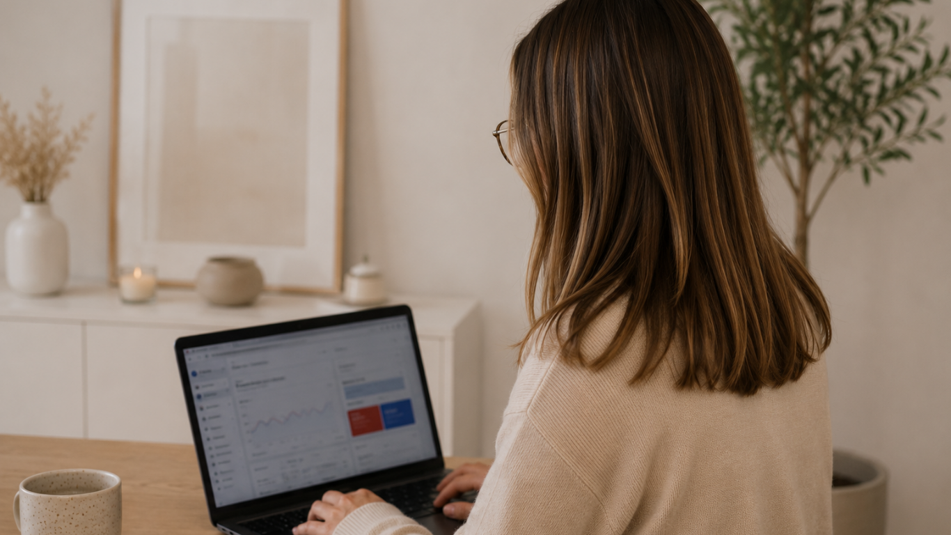 PPC campaign management and performance analysis on a laptop.