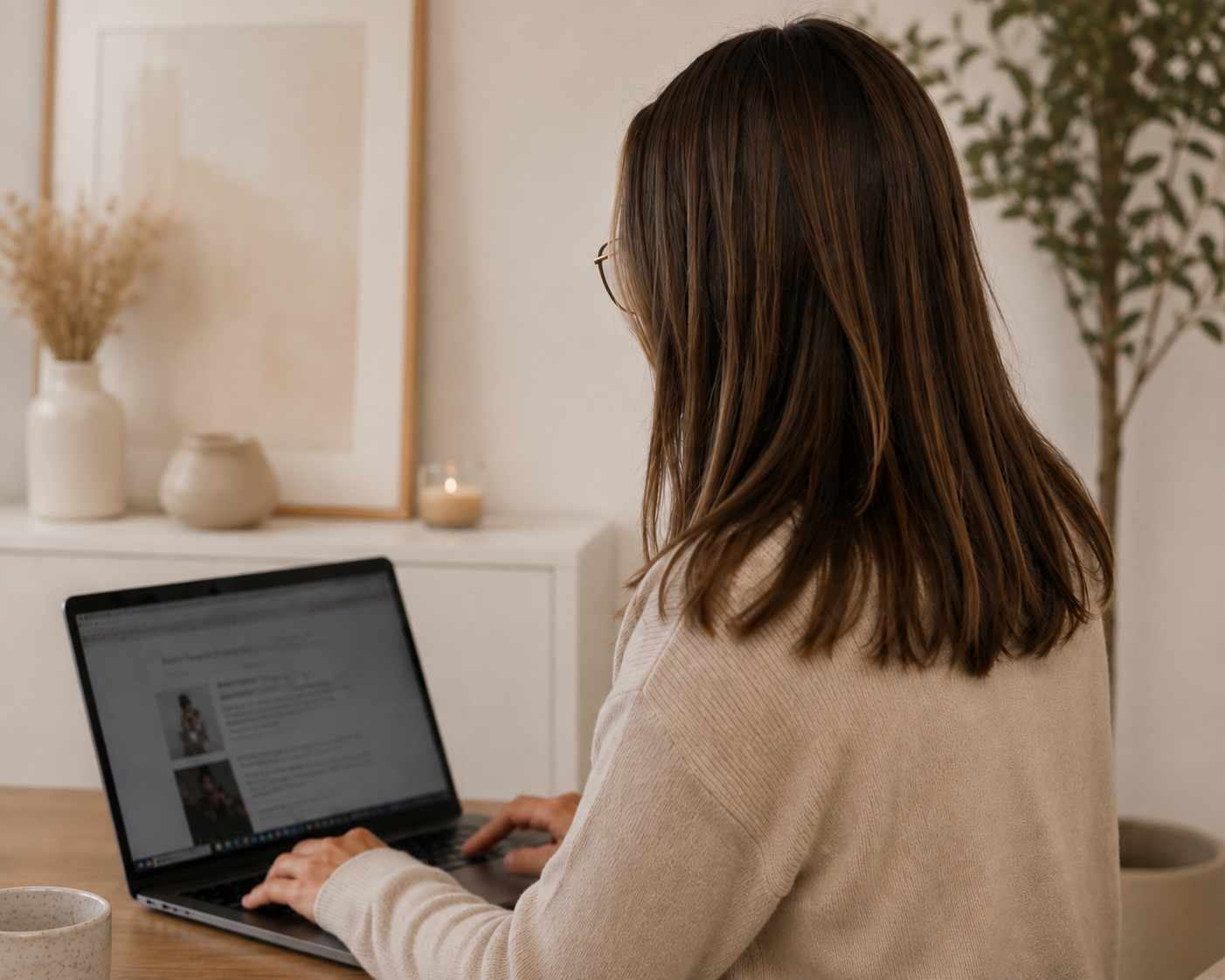 Freelance SEO consultant working on a laptop in a home office