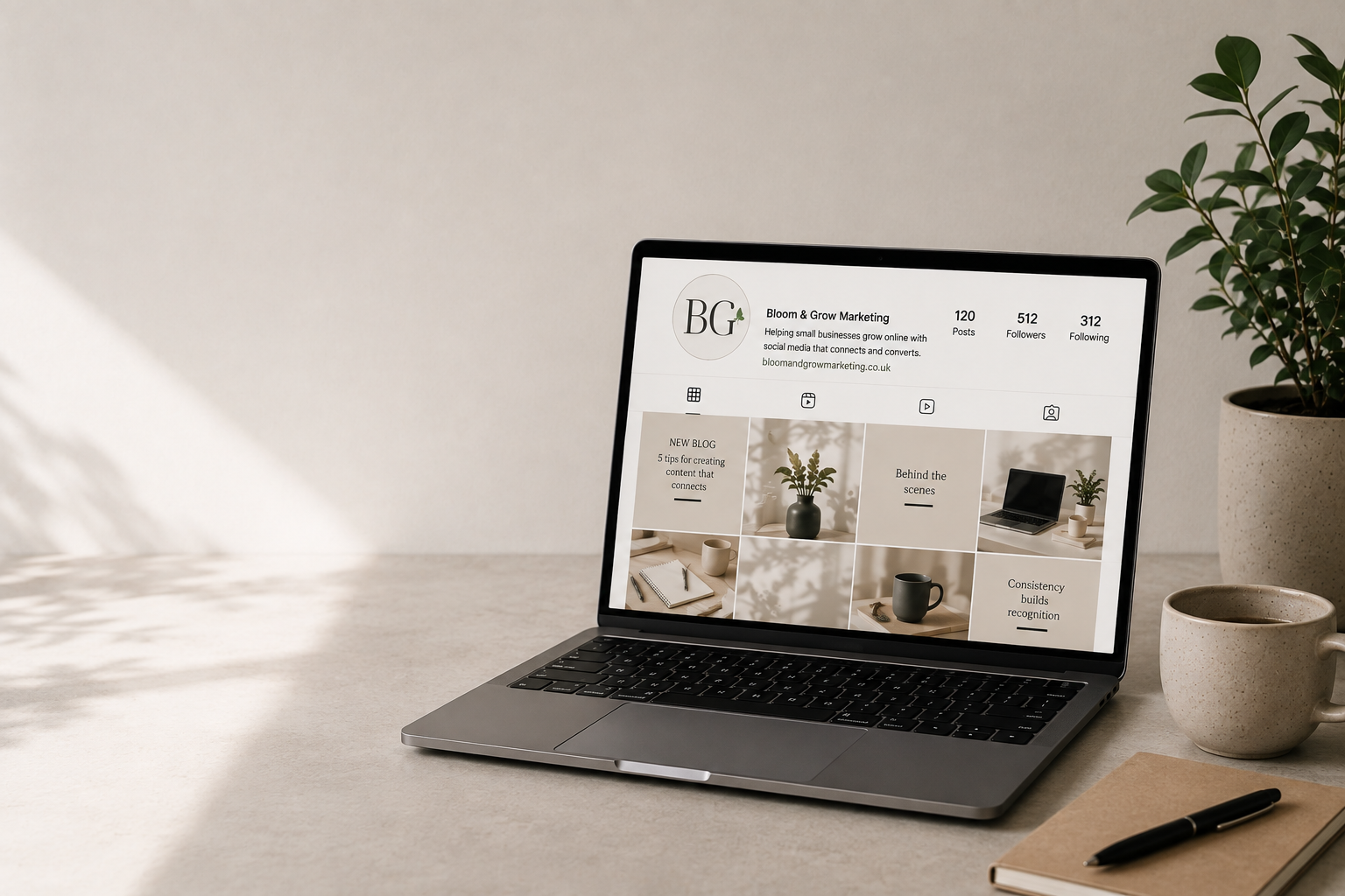 Social media profile displayed on a laptop