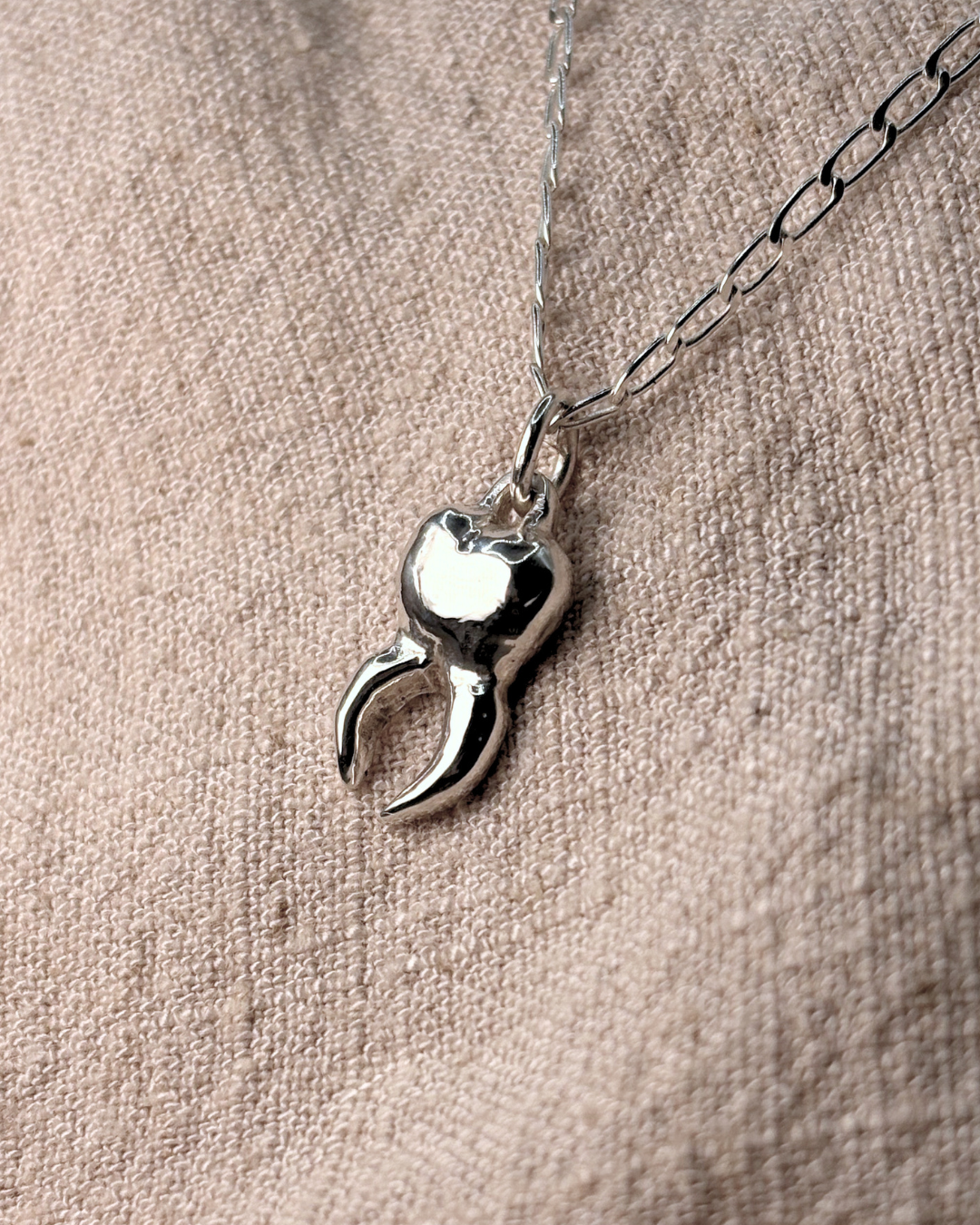 Sugar Tooth Pendant on fabric