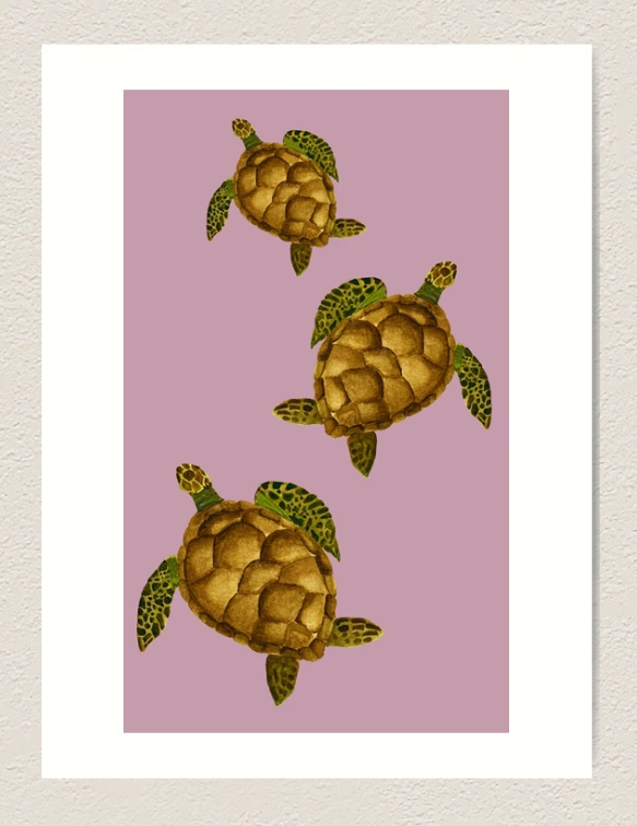 Turtles Art Print - Pink Background