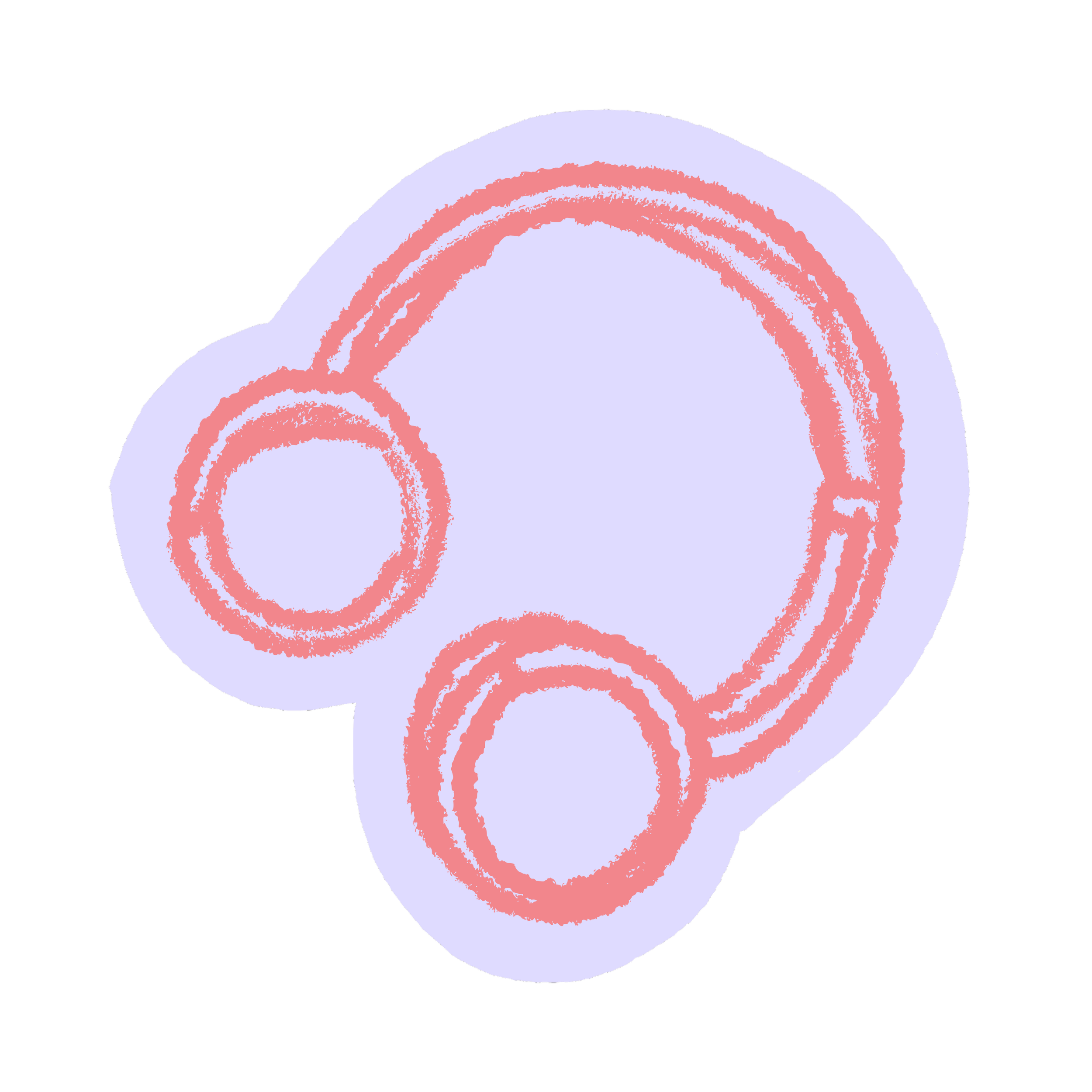 Stylized drawing of a rainbow with multiple arcs in light purple and pink colors.