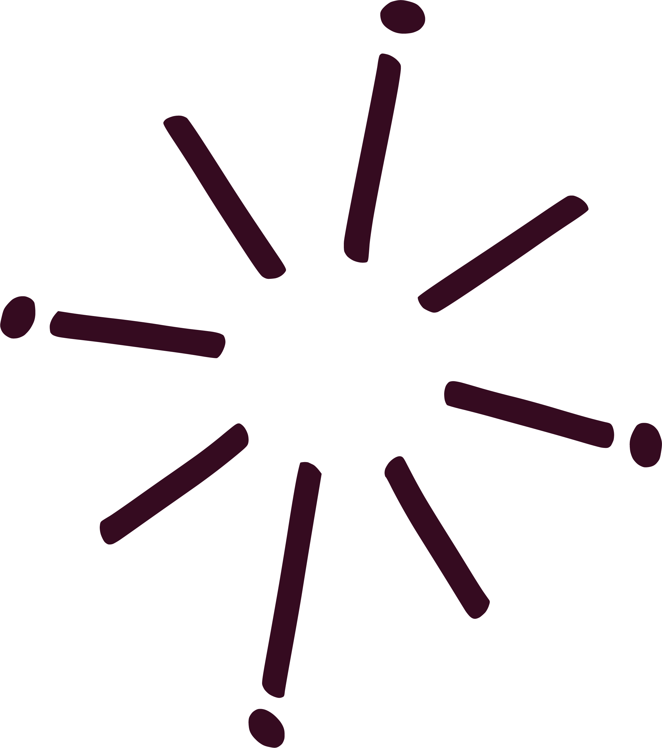 A black background with thin, elongated, curved purple lines scattered randomly across the image.