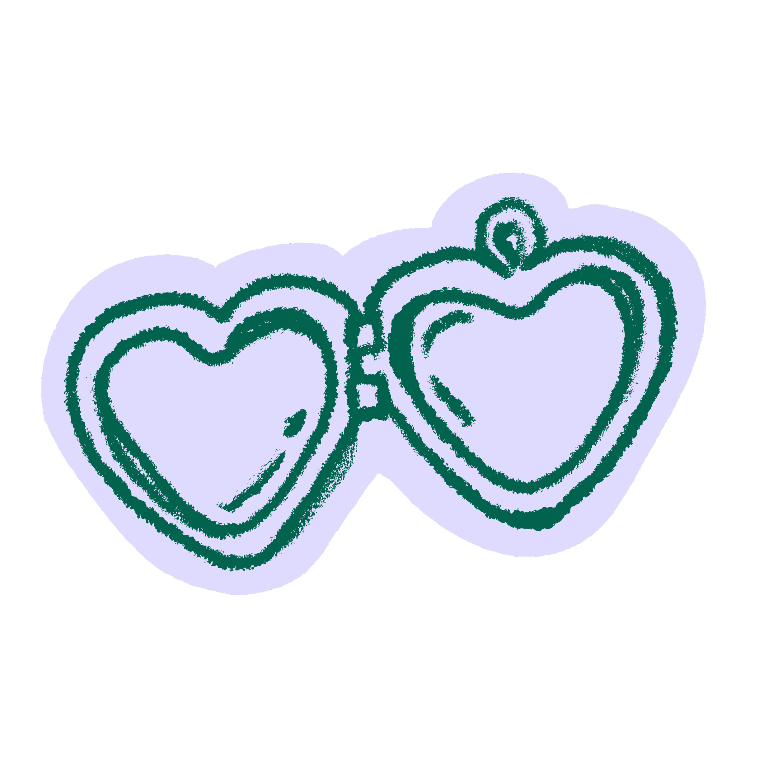 Four heart-shaped cookies decorated with green icing and edible glitter, with two of the cookies stacked on each other and the other two placed next to them.