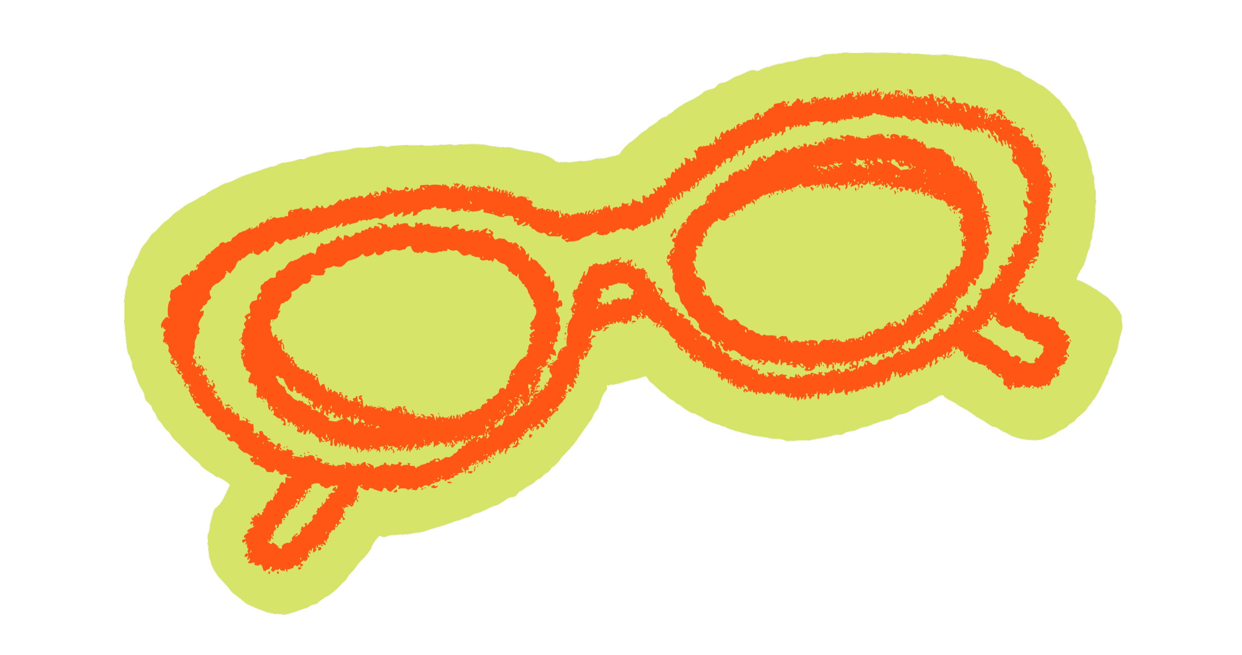 Stylized illustration of a twisted green pickle with orange spiral lines on a black background.