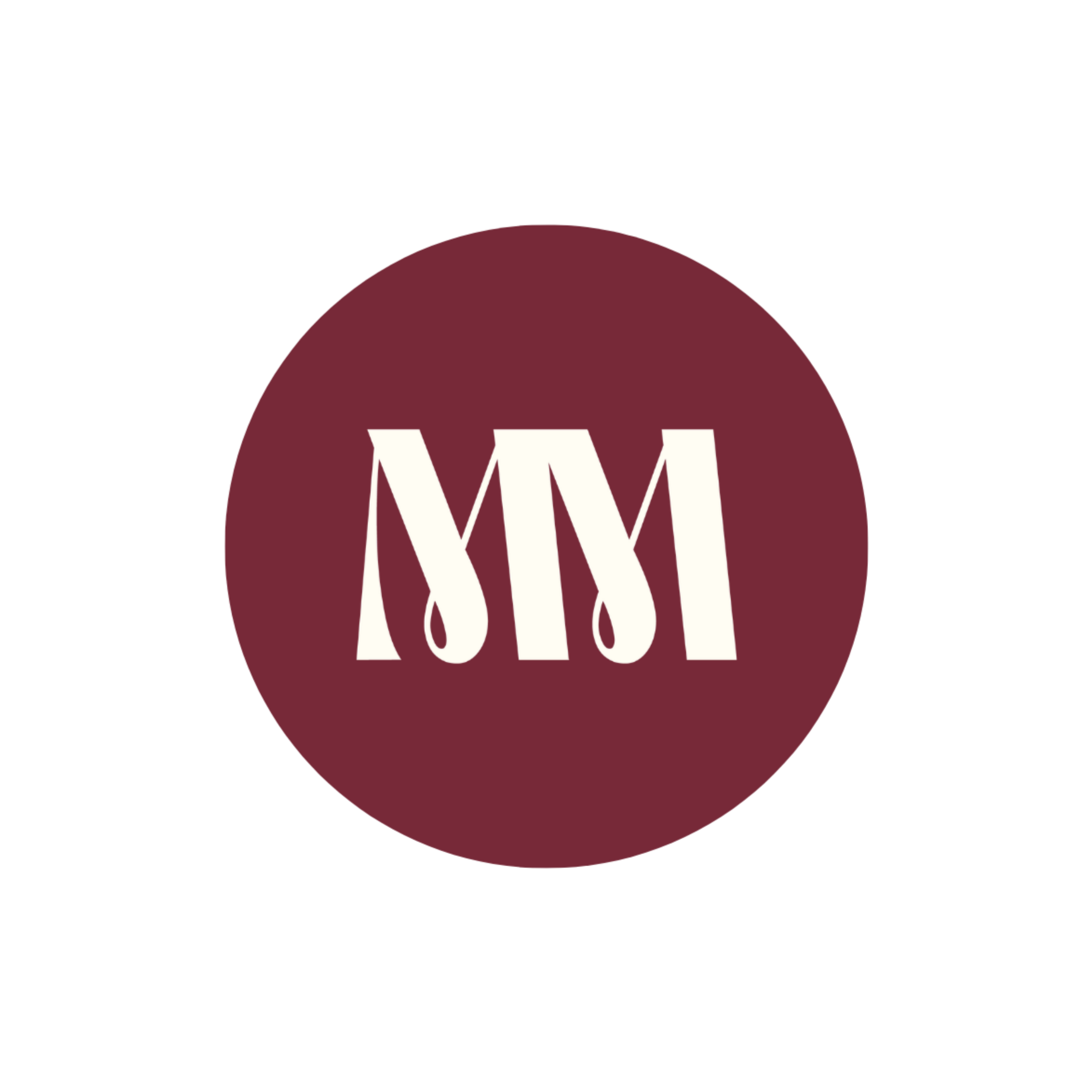 Logo with a maroon circle background and white text that reads 'MMM'