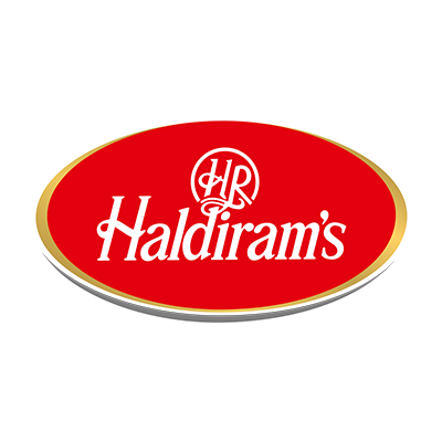 Haldiram's logo with red oval background and gold border