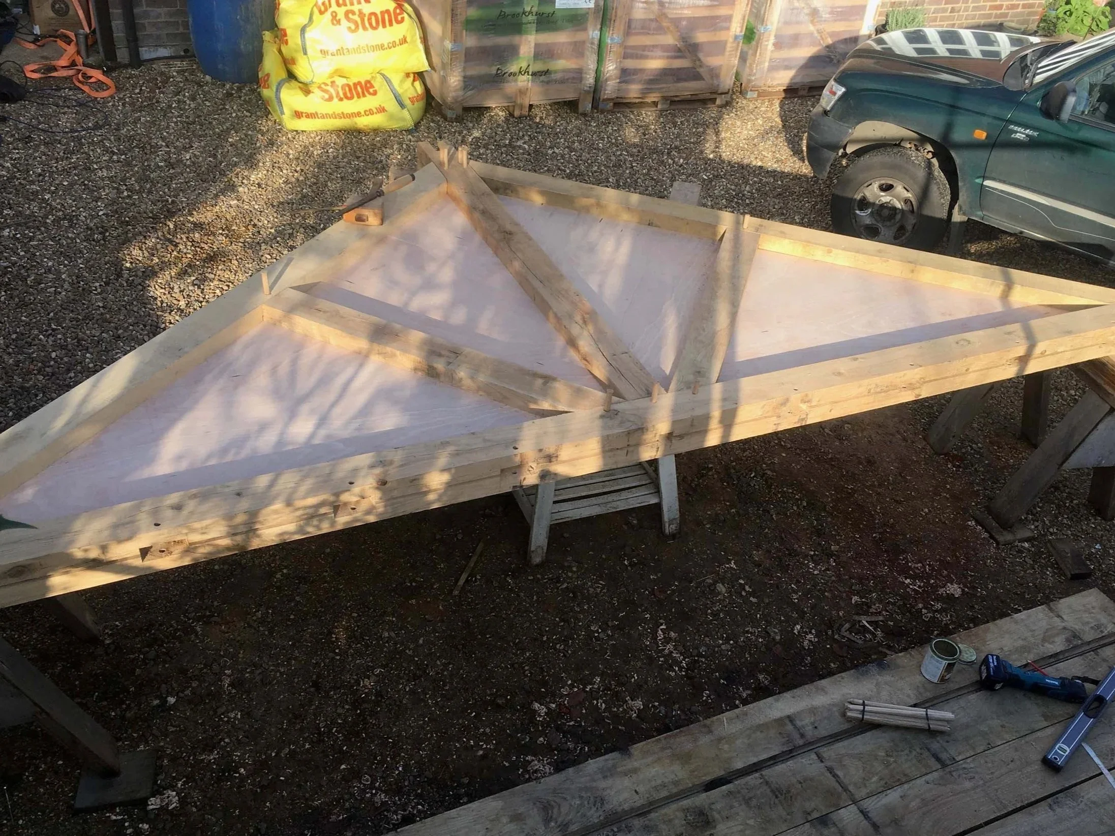 An image of a 2 bay oak frame garage.