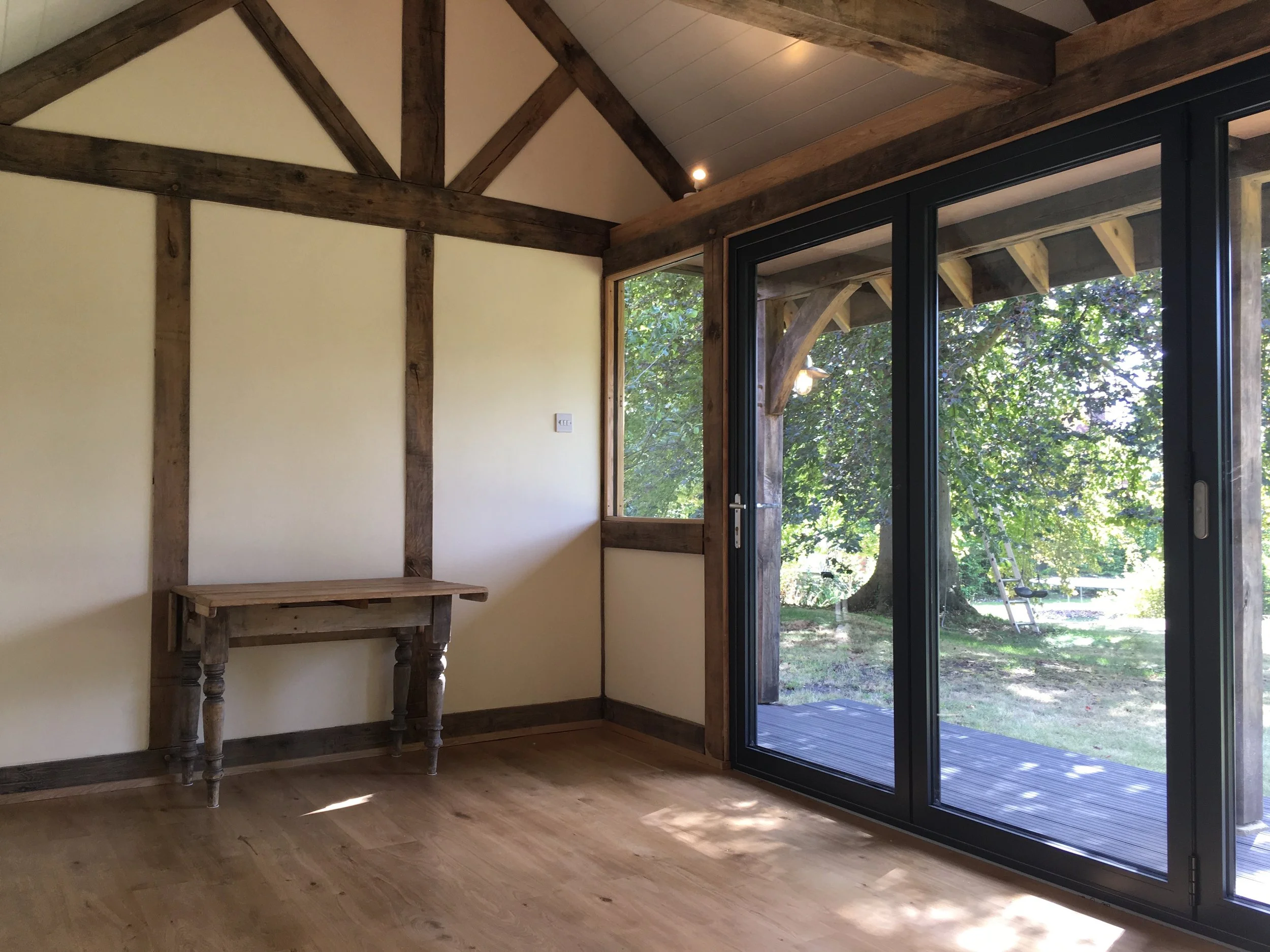 An image of the inside of an oak frame summer house