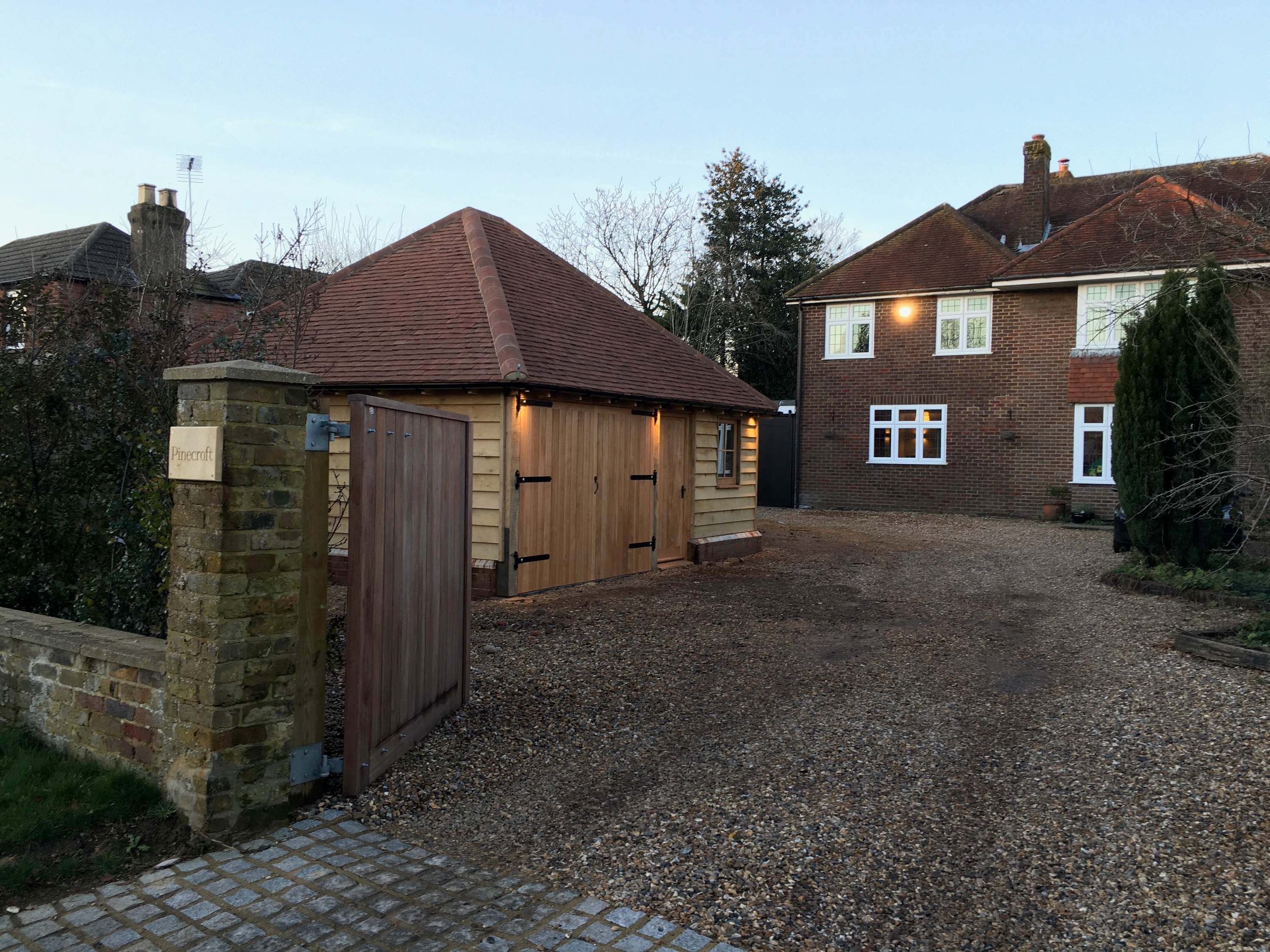 An image of a 2 bay oak frame garage.