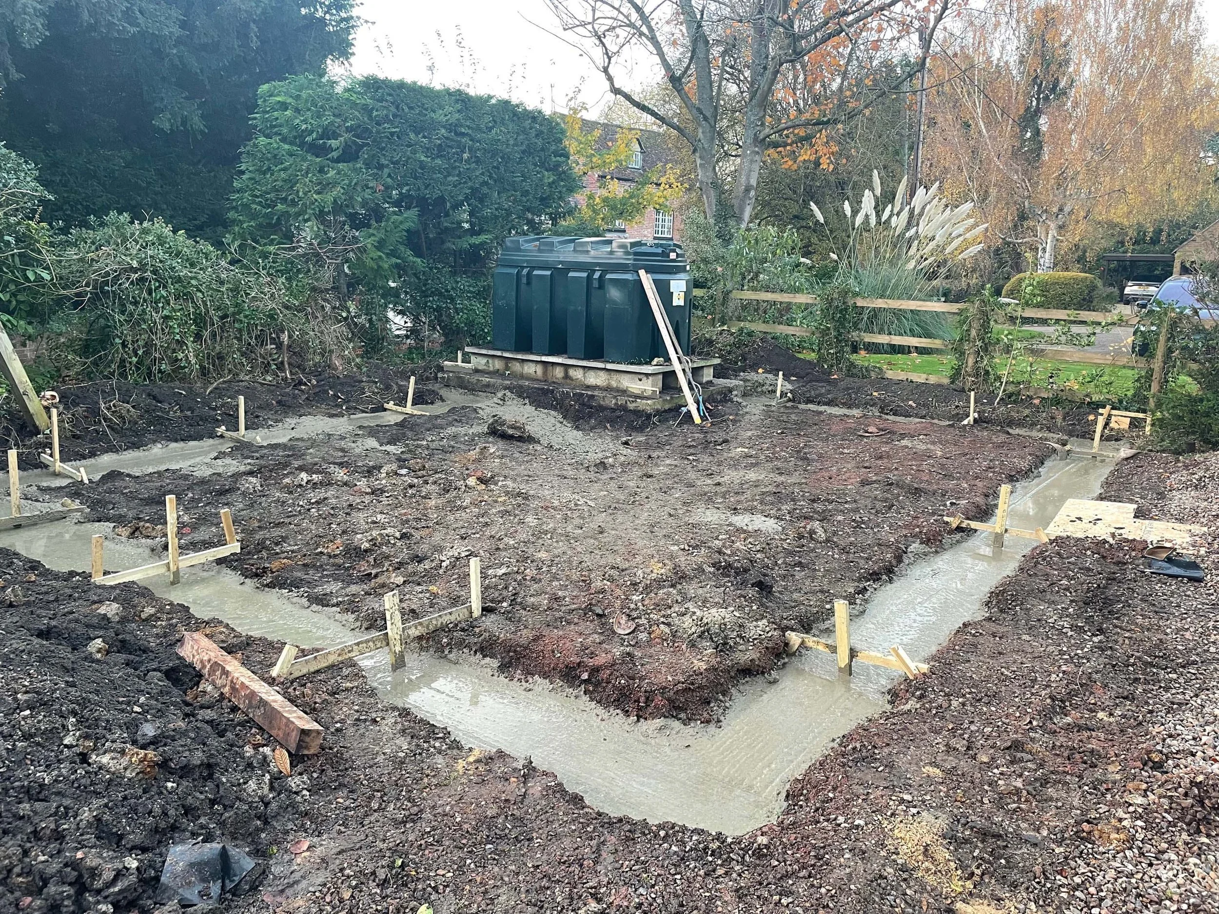 An image of laying the foundations for the car garage in Pyrton 