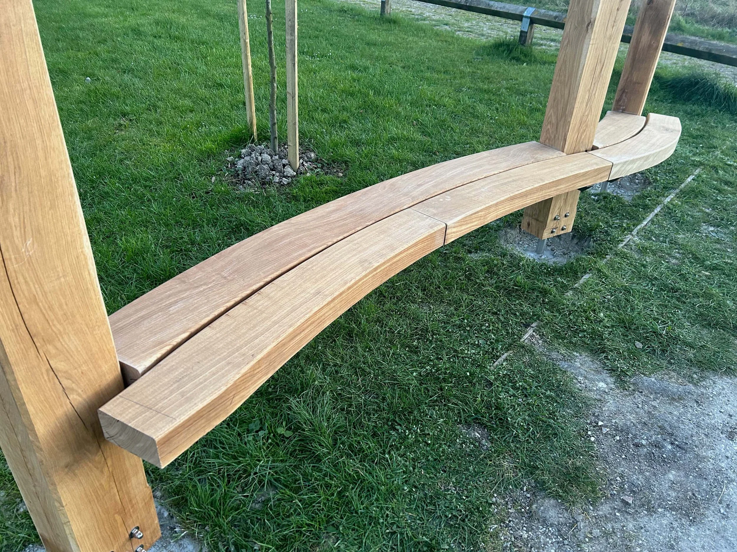 An image of a finished oak bench on a sculpture in Chinnor 