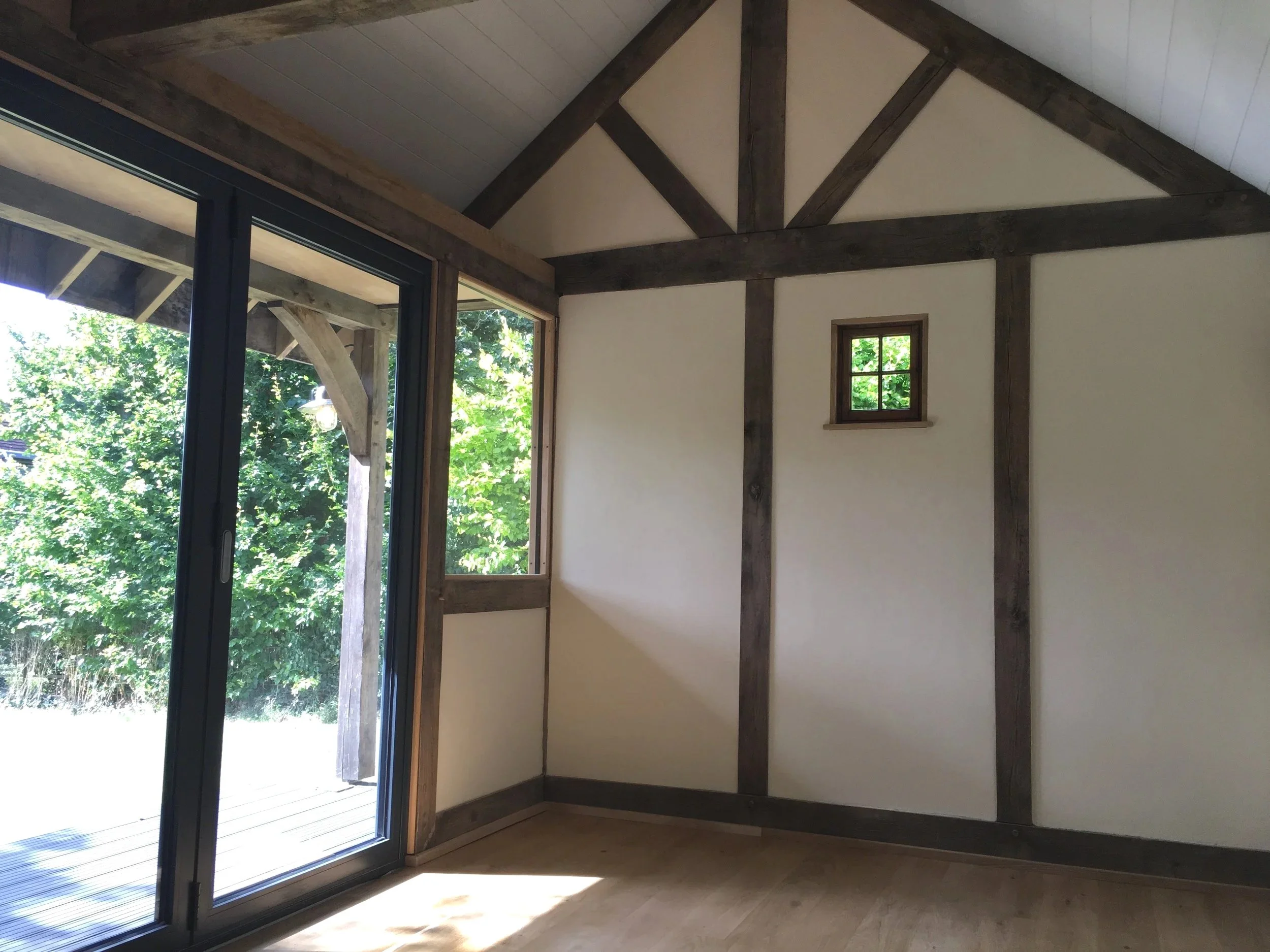 An image of the inside of an oak frame summer house
