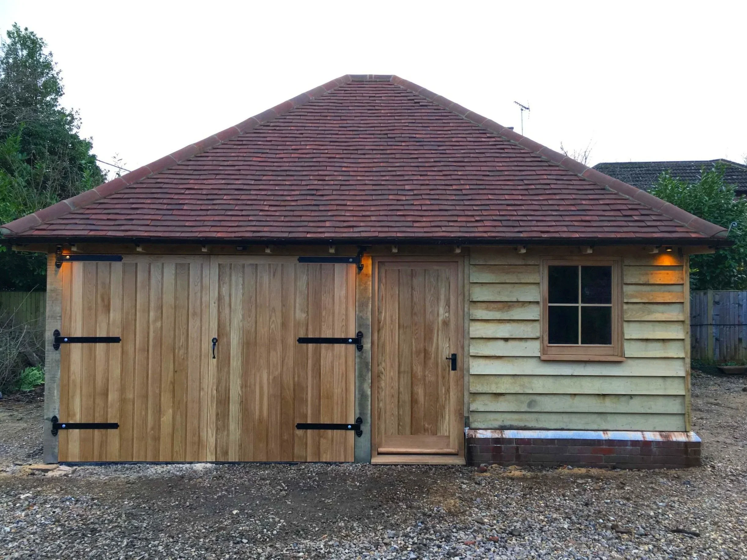An image of a 2 bay oak frame garage.