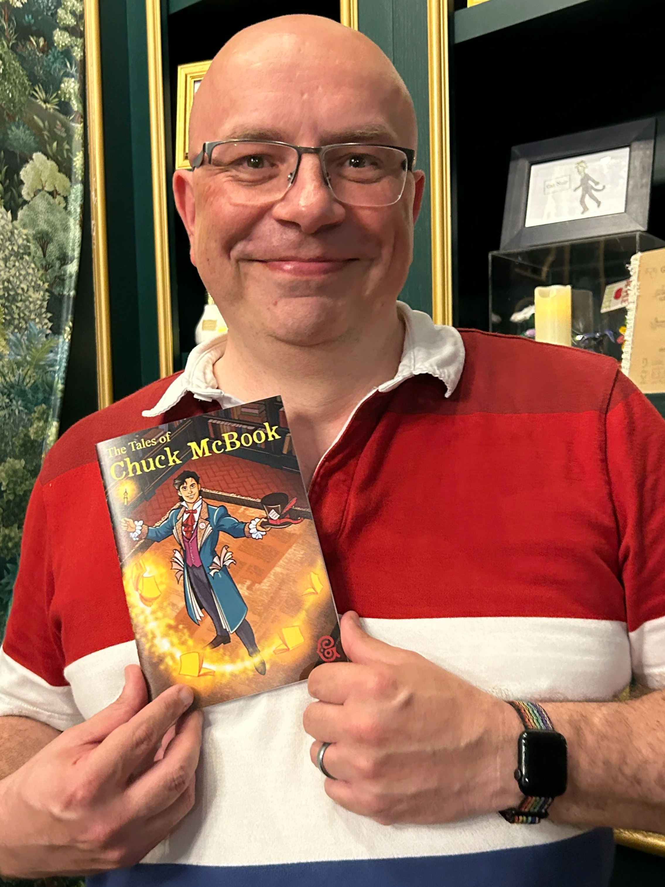 A picture of Malcolm at the launch of The Tales of Chuck McBook