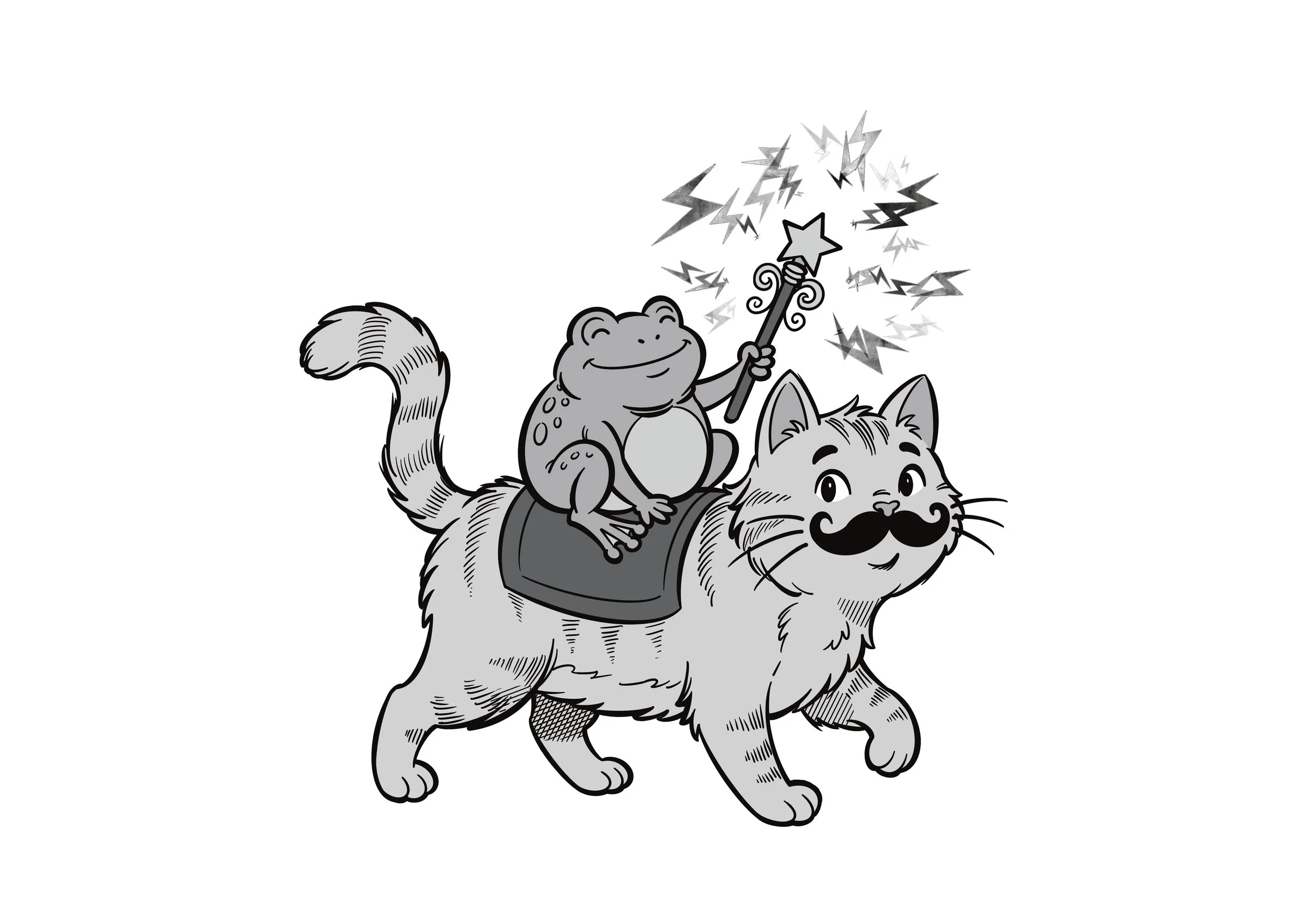 Jeramy the toad and Mustache the cat