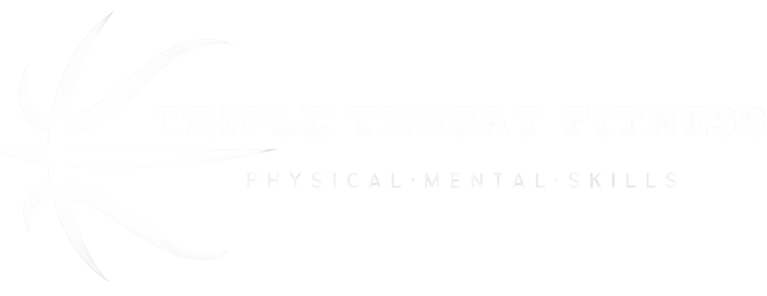 Logo for Triple Threat Fitness with a stylized leaf or flame on the left and the words 'TRIPLE THREAT FITNESS' above 'PHYSICAL, MENTAL, SKILLS'.