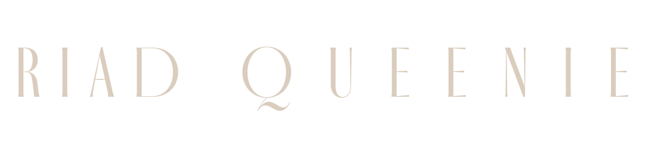 Logo of Riad Queenne with elegant, stylized font on a black background.