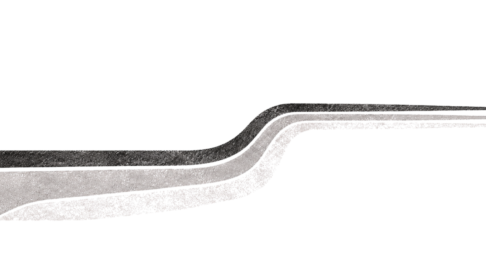 Close-up of a weathered road with a sharp curve, showing a worn asphalt surface and a double yellow line in the center.