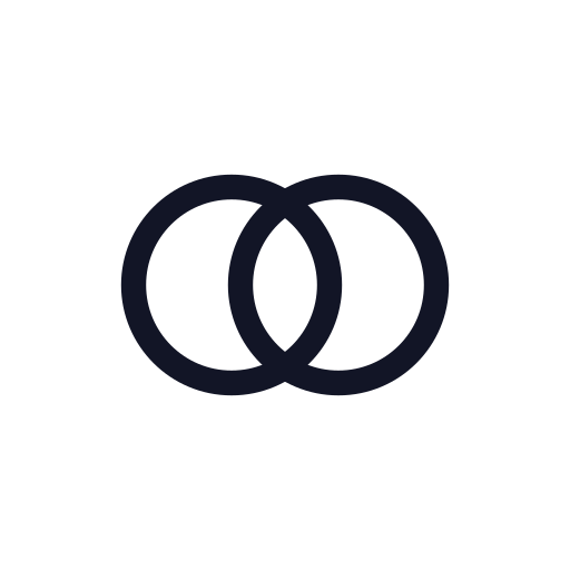 A black and white icon of two interlocking circles representing a link or connection.