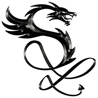 Fantasy-style dragon monogram logo with an elegant black metallic design, ideal for authors, fantasy branding, book series, and creative publishing projects.