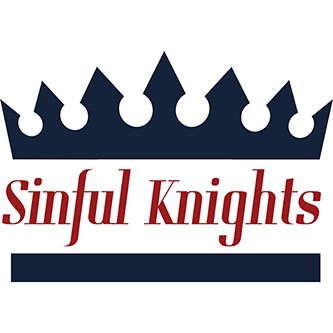 Strong logo for Sinful Knights with a crown icon and classic serif typography, suited for romance series branding, book titles, or bold author identities.