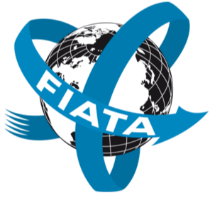 Logo of IATA featuring a globe with stylized blue swooshes and the text 'IATA'