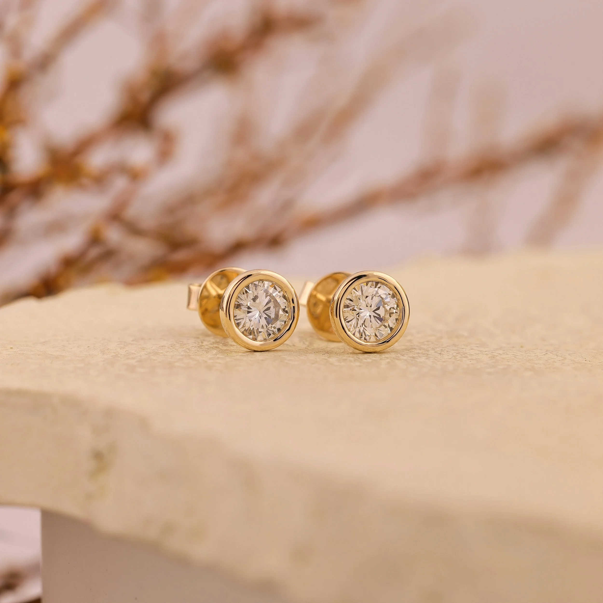 Bezel-Set Diamond Stud Earrings in 18ct Yellow Gold