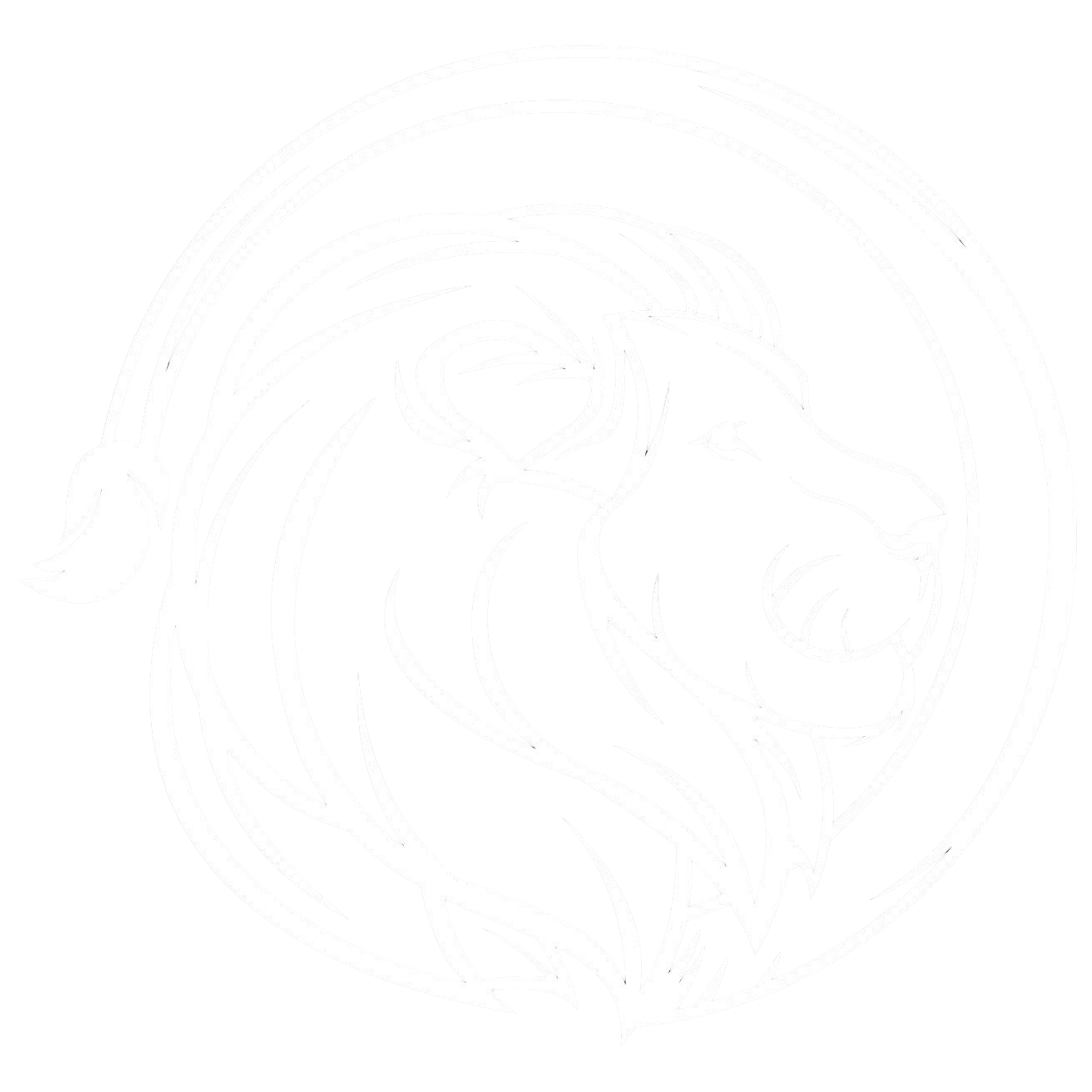 A stylized white illustration of a lion's head within a circular border, with the word 'LION' written inside the border.