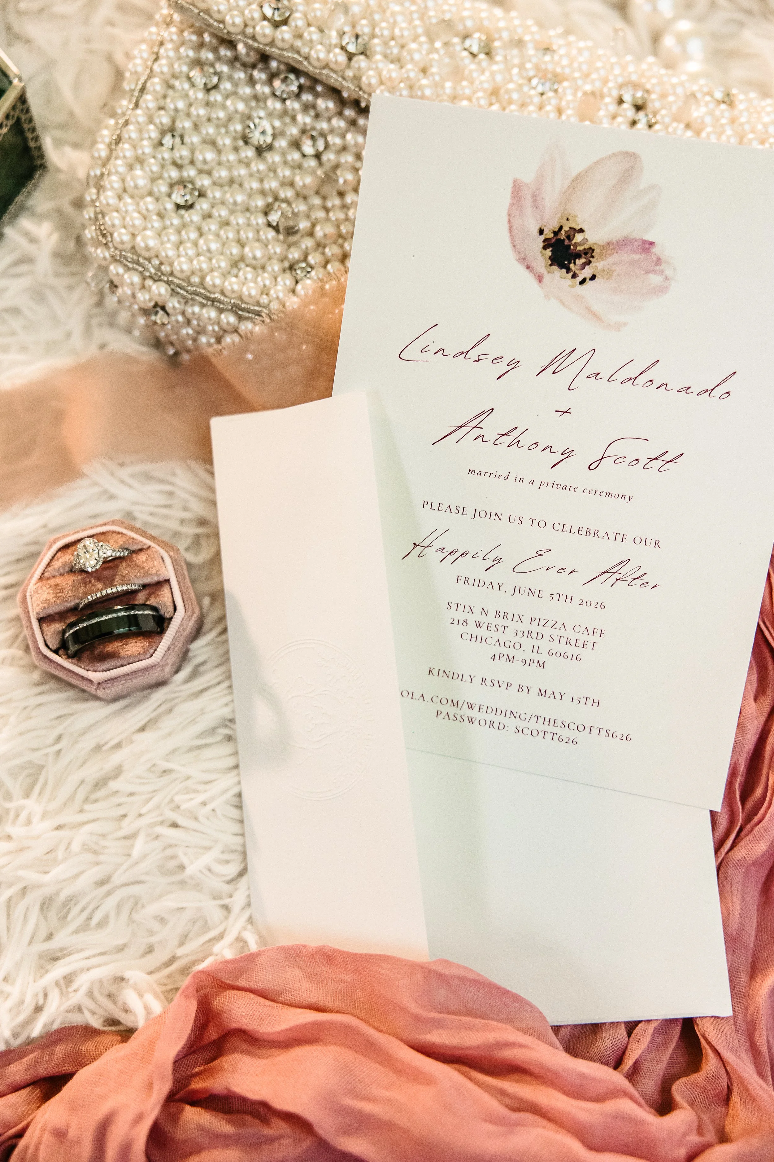 Romantic wedding invitation and wedding day details